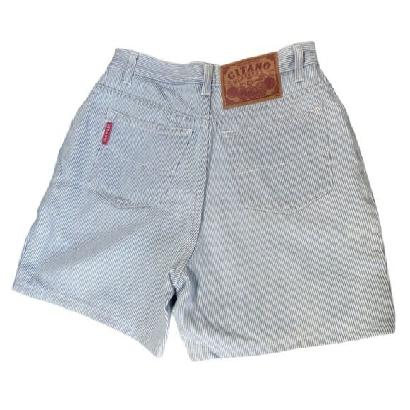 Gitano Vntg 90s High Waist Pin Stripe 100% Cotton Button Shorts Size 11/12 28x5 - Picture 6 of 10